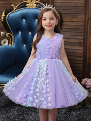 Girls Sleeveless Tutu Princess Dress with Flower Decoration