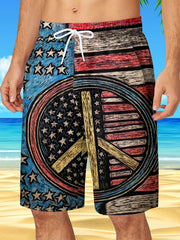 Flag Pattern Men's Drawstring Beach Shorts Hawaiian Style Shorts