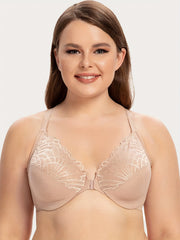 Bra Women's Lace Closure Front Racer Back Full Cover Underwire Bra