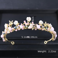 Bridal Rhinestone Pearl Tiara Set - Wedding Crown Leaf Headband