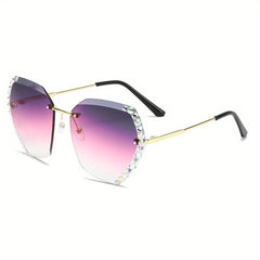 Rimless Sunglasses Rhinestone Gradient Metal Glasses UV400