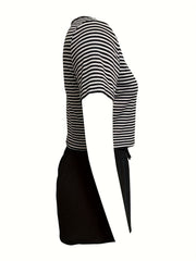 Striped Print Pajamas Set V Neck Top & Shorts