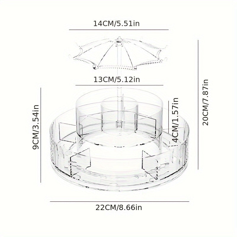 3-Layer Plastic Makeup Storage Box with Rotating Dispenser Tray