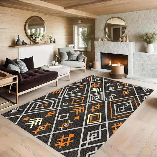 Geometric Pattern Soft Faux Sheepskin Floor Mat Machine Washable
