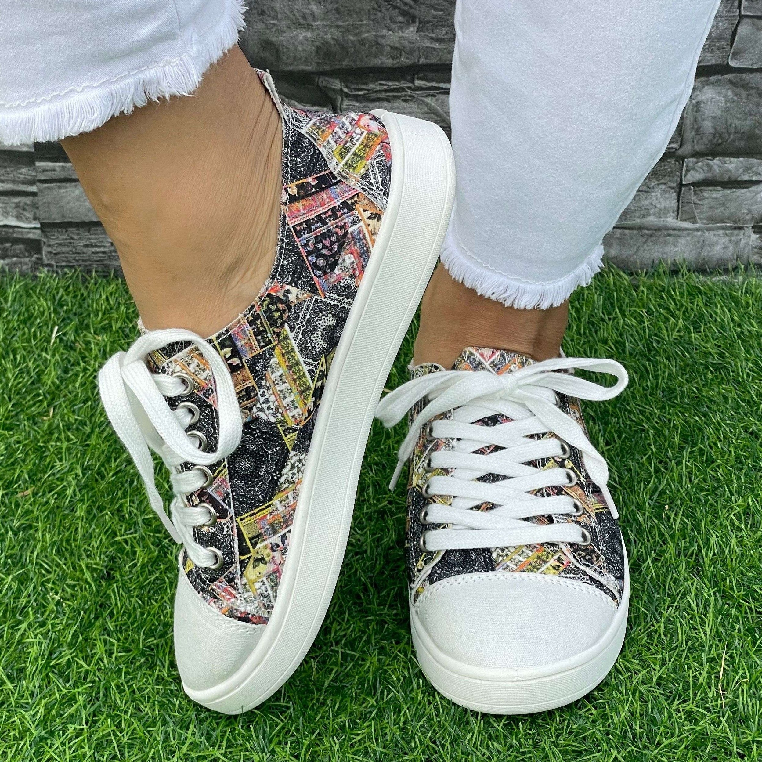 Grey Geometric Board Shoes Women Casual Lightweight Walking Sneakers