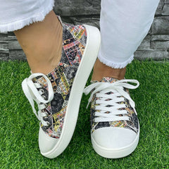 Grey Geometric Board Shoes Women Casual Lightweight Walking Sneakers