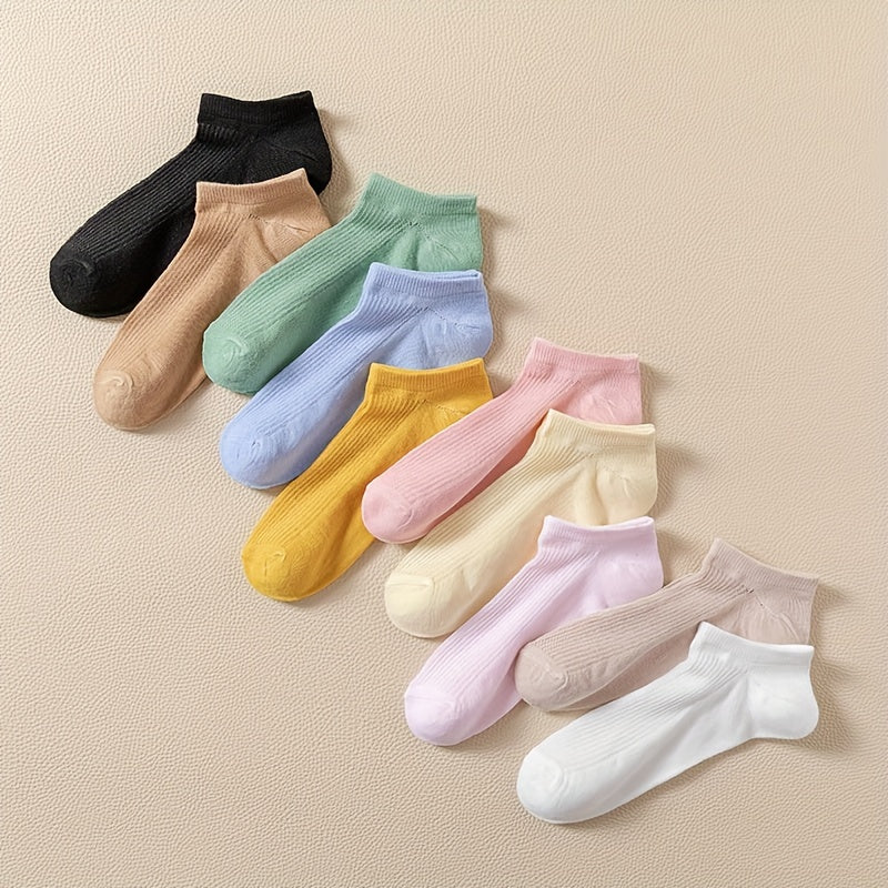 10 Pairs Women's Soft Lightweight Low Cut Ankle Socks Solid Colors