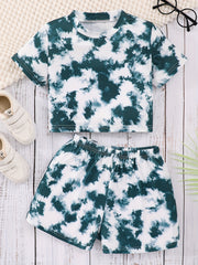 2pcs Girls Tie Dye T-Shirts & Shorts Set Summer Outfit Kids Casual Clothes