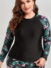 Colorblock Tropical Print Tankini Set