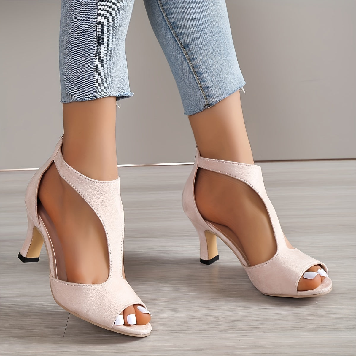Open Toe Latin Dance Shoes Stiletto Heel Sandals Back Zip Dance Shoes