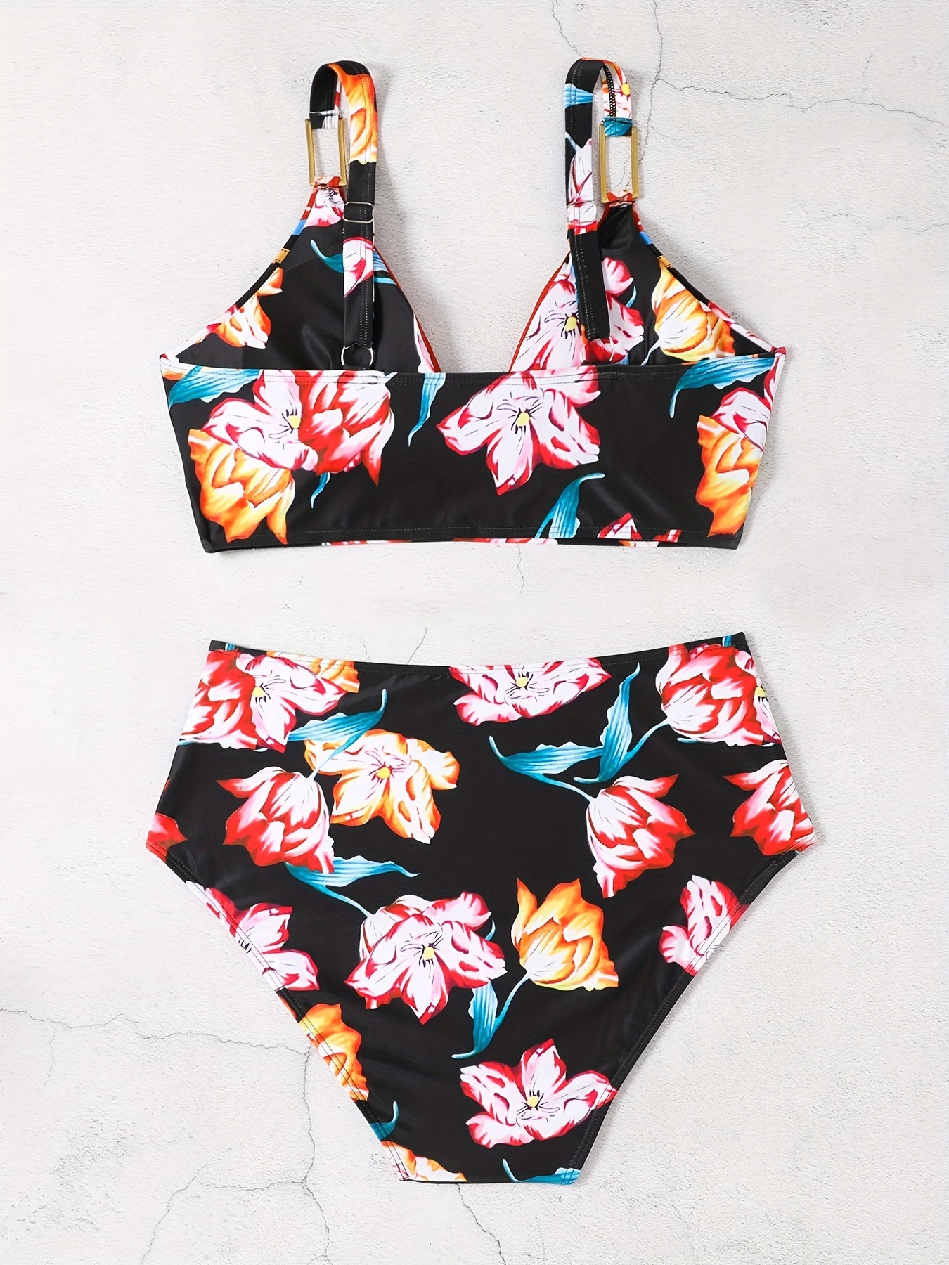 Floral & Chain Print Bikini Set High Stretch Two Piece