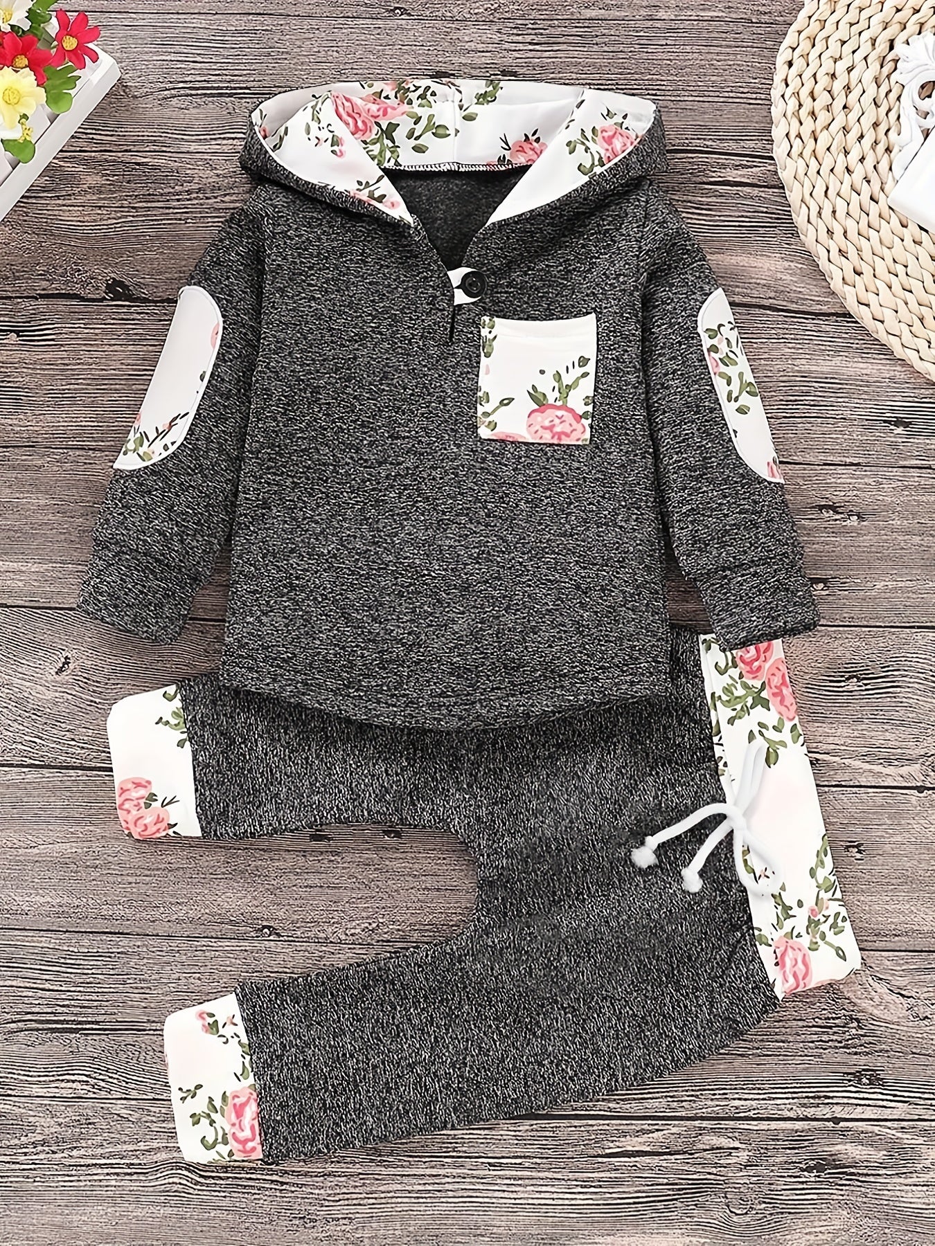 2pcs Baby Boys Plaid Hoodies & Trim Sets