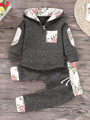 2pcs Baby Boys Plaid Hoodies & Trim Sets