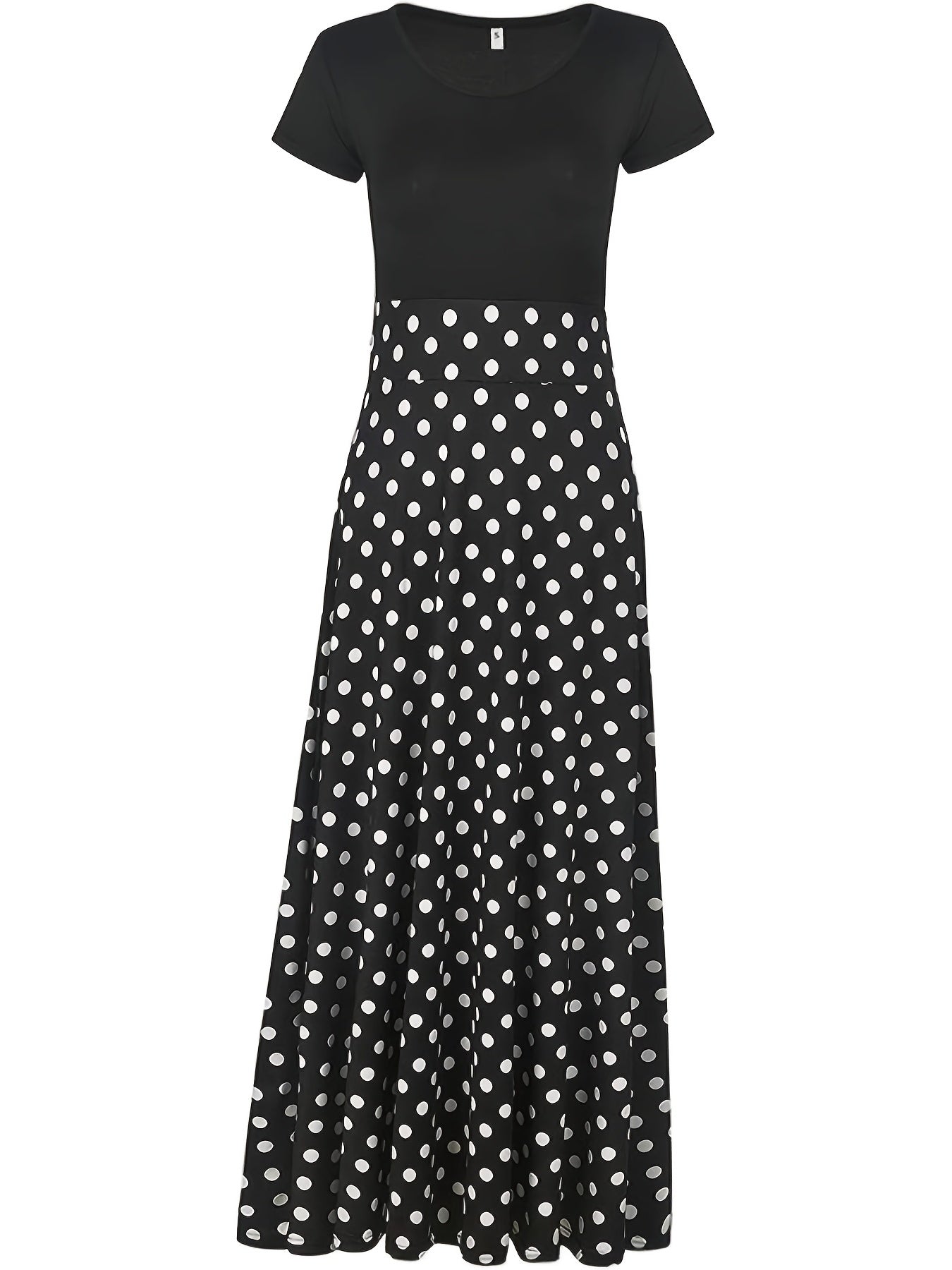 Splicing Crew Neck Dress Short Sleeve Pleated Maxi Dress Women's Clothing