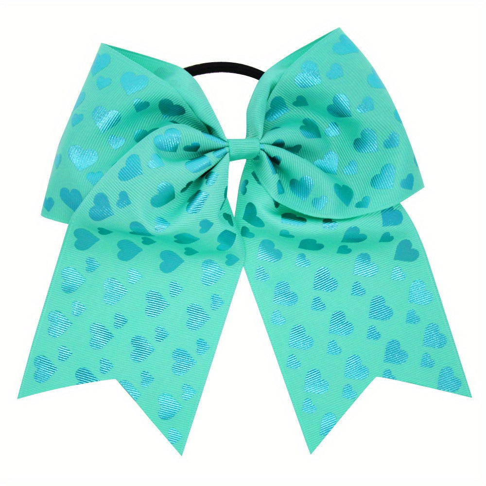 Girls Big Bow Leather Bands Colorful Heart Dovetail Hair Rings