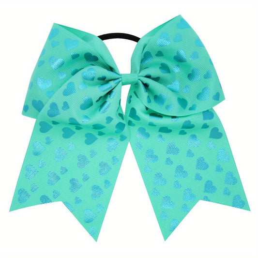 Girls Big Bow Leather Bands Colorful Heart Dovetail Hair Rings