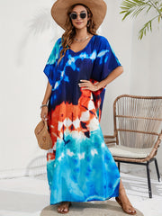 Tie Dye Batwing Sleeve Beach Cover Up Dress