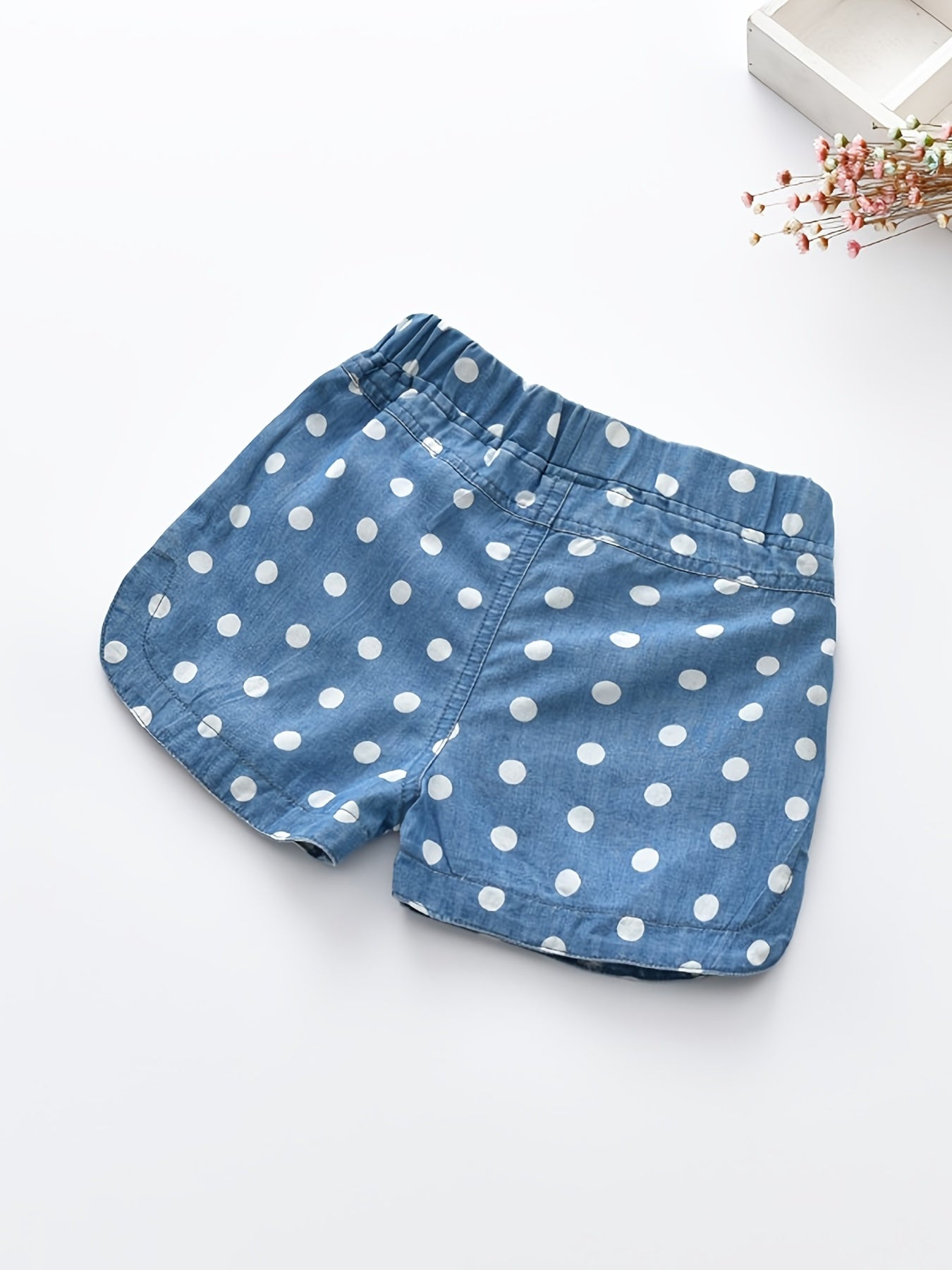 Girls Polka Dot Print Shorts with Lace Bow - Summer