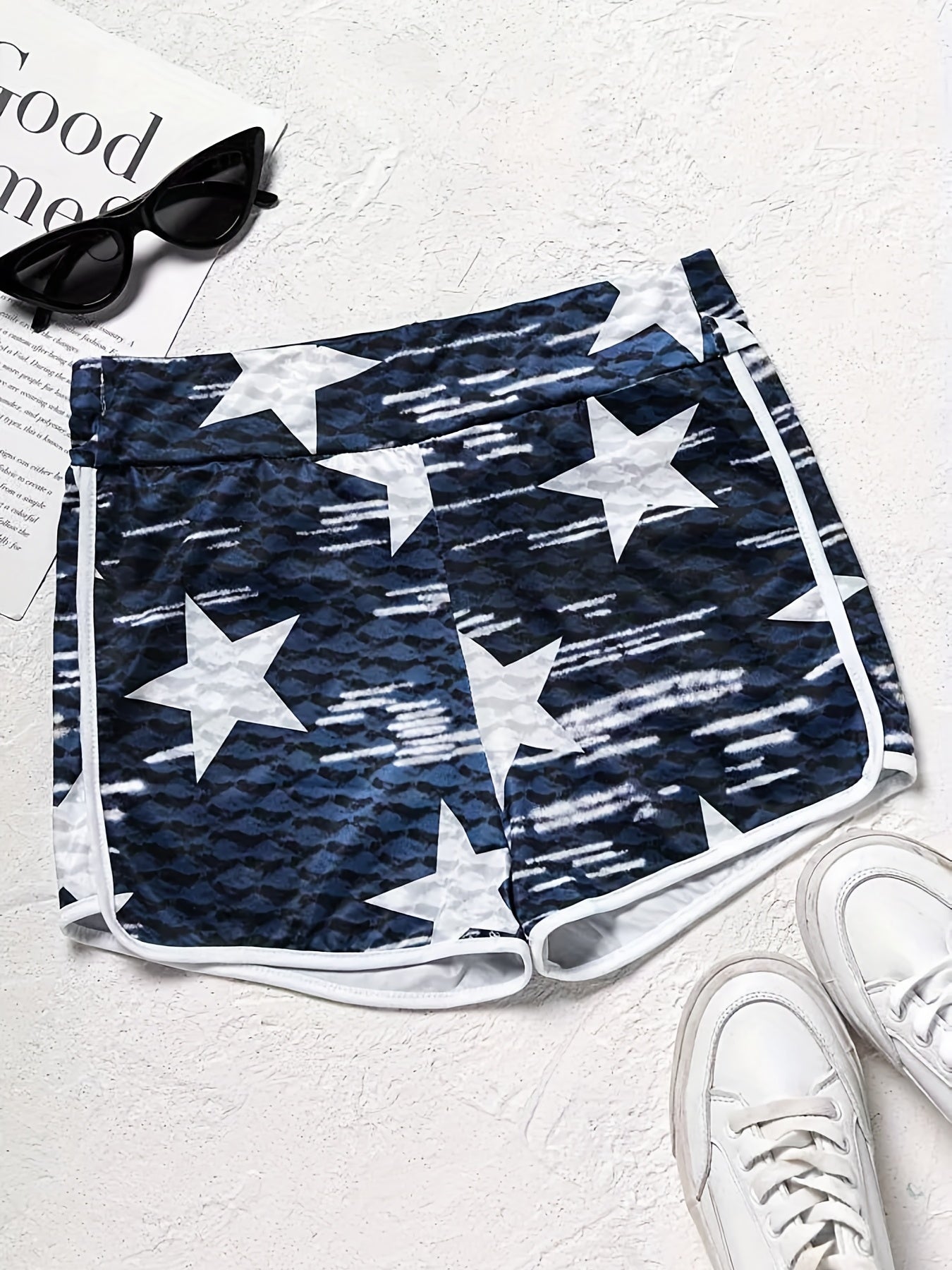 Women's Star & Stripe High Waist Sports Shorts