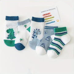 5 Pairs Baby Boys Dinosaur Short Ankle Socks for Spring and Summer