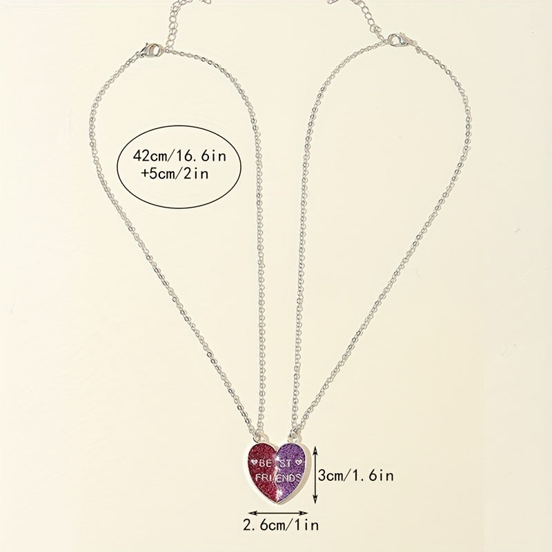 2pcs Girls Heart Pendant Necklace Good Friends Necklace Jewelry