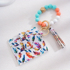 Silicone Beads Bracelet Flower Tassel Keychain For Girls