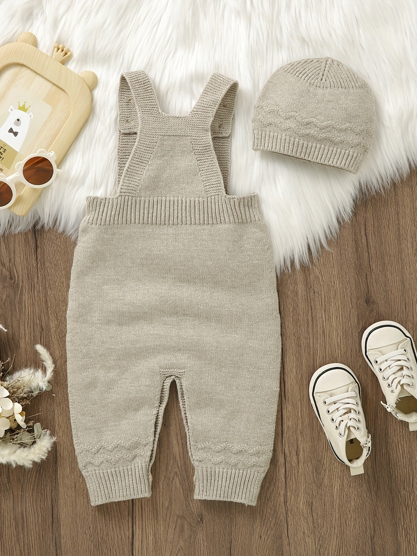 Infant Onesie Baby Boys Girls Knit Overalls With Hat Set