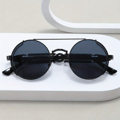 Steampunk Top Bar Round Sunglasses Metal Spring Temple UV400
