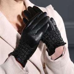 Leather Warm Gloves Sheepskin Thickened Warm Plus Velvet Mittens