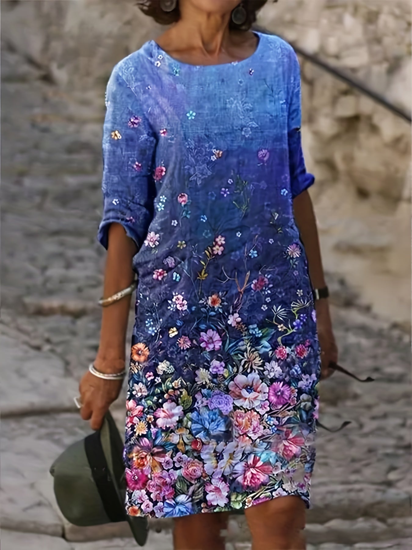 Floral Print Plus Size Casual Mini Dress