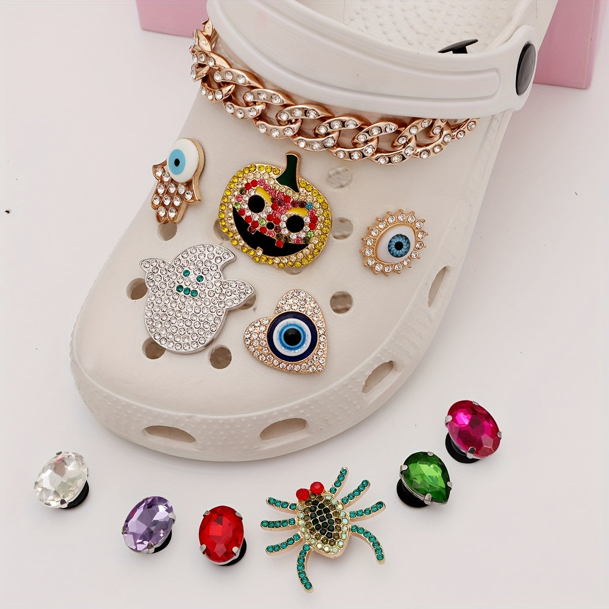 17pcs Women's Glitter Clog Charms For Crocs Assorted Halloween Decoration