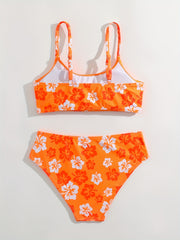 Girls Floral Bikini Set Cami Crop Top Shorts