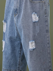 Ripped Denim Shorts Men's Casual Street Style Distressed Denim Shorts