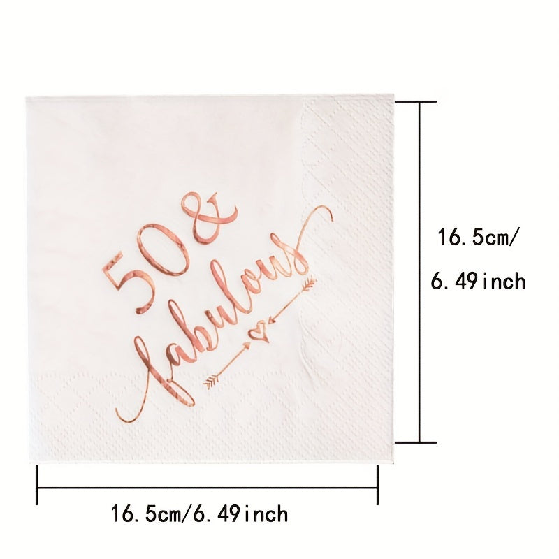 50 & Fabulous Napkins for Women's 50th Birthday Party - 20pcs 2 Ply