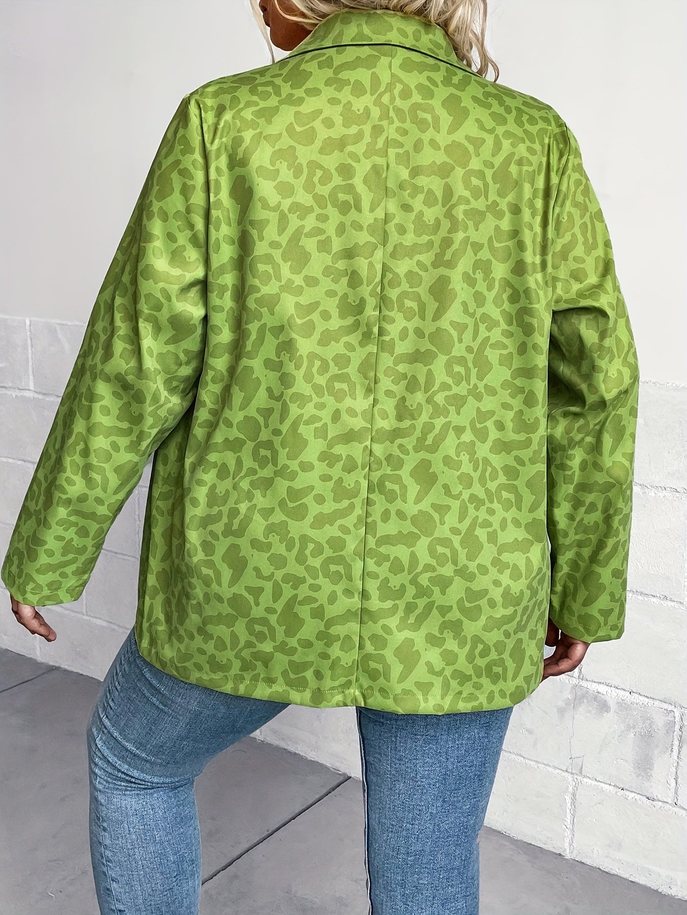Leopard Print Long Sleeve Lapel Collar Blazer