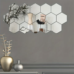 12pcs Hexagon Mirror Wall Stickers DIY Apartment Decor Easy Apply