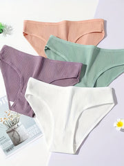 4pcs Ribbed Briefs Comfy Stretchy Intimates Panties Women's Lingerie