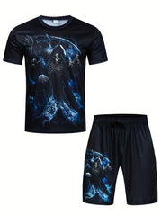 Men's Skeleton Print T-shirt & Shorts Set