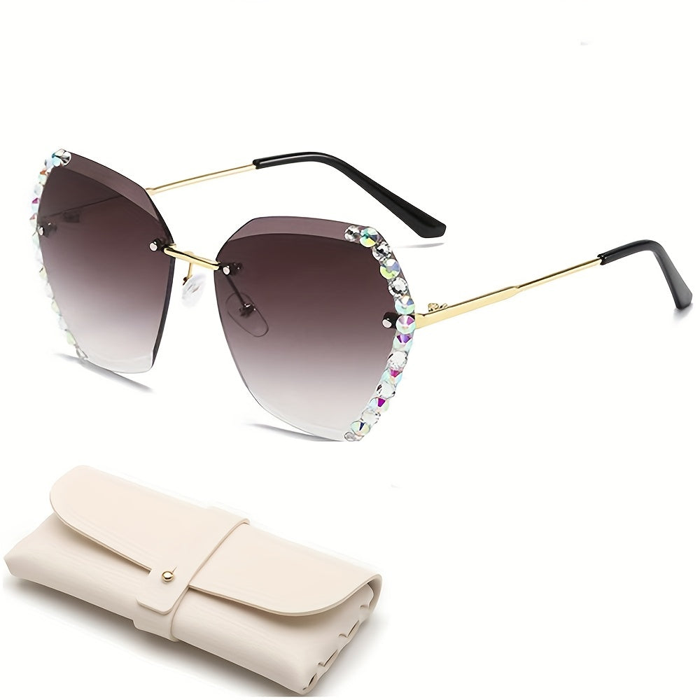 Rimless Sunglasses Rhinestone Gradient Metal Glasses UV400