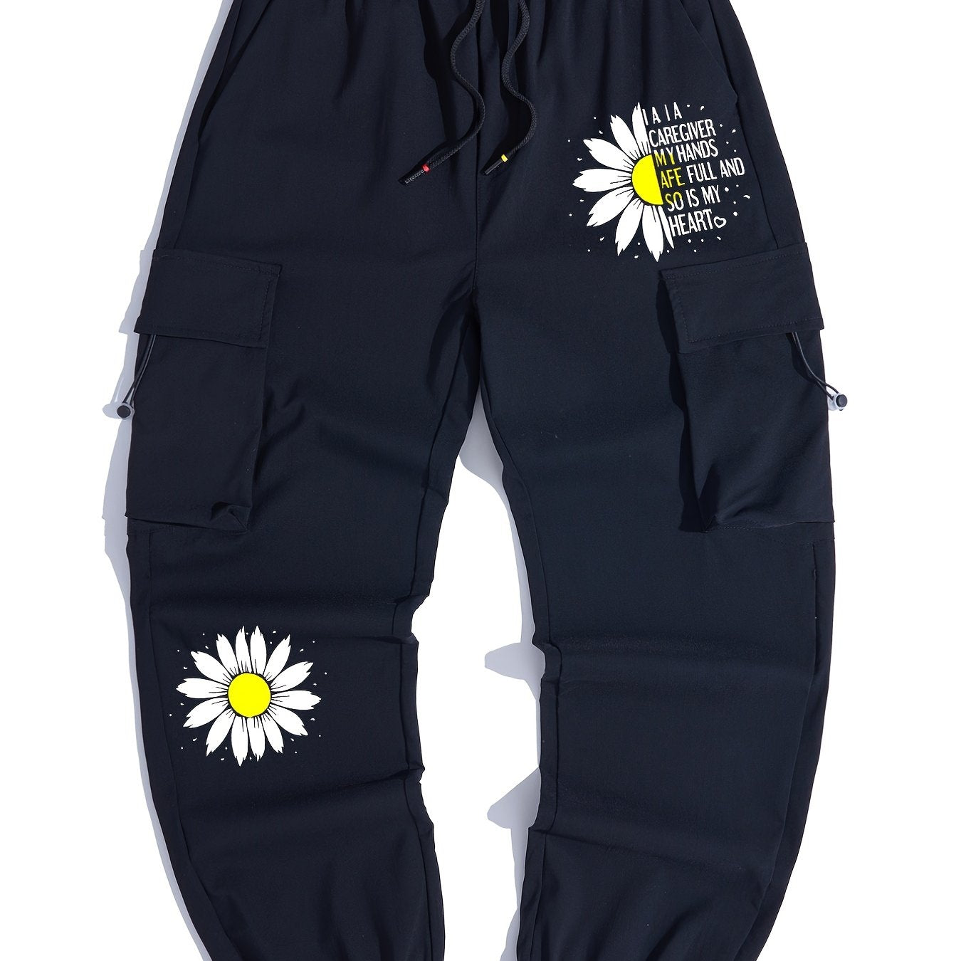 Men s Casual Flowers Print Drawstring Cargo Pants