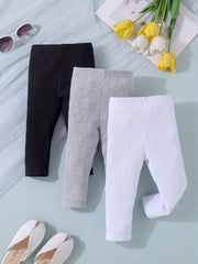 3pcs Baby Girls Gray 3 Stripe Cotton Pants Combo Outfit