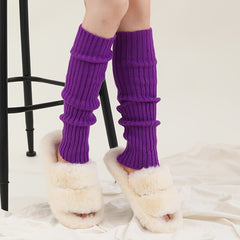 Solid Ribbed Leg Warmers Knee High Socks Women's Stockings