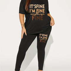 Letter Print Matching Two piece Set Casual Short Sleeve T shirt & Skinny Pants