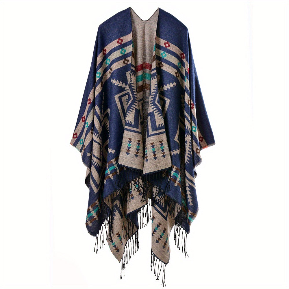 Geometric Print Cashmere Shawl with Tassels