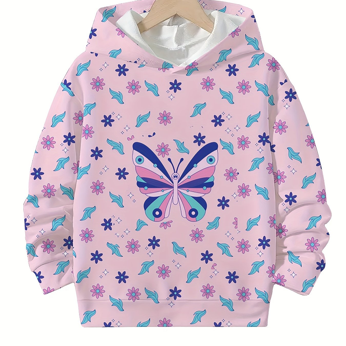 Butterfly Graphic Hooded Pullover Girls Sports Clothes