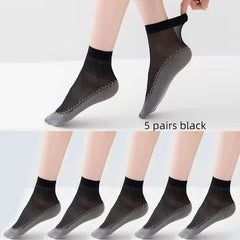 5 Pairs Semi Sheer Non Slip Socks Women's Stockings
