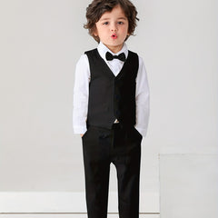 Kids Gentleman Suit 3pcs Dress Shirt Vest And Pants With Bow For Baby Boys