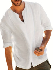 INCERUN Men's Casual Vintage V Neck Party Shirt 3/4 Sleeve Solid Beach Tee