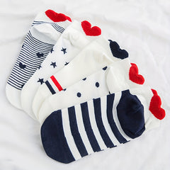 5 Pairs Heart & Striped Print Ankle Socks for Women