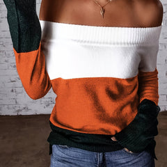 Colorblock Off Shoulder Sweater